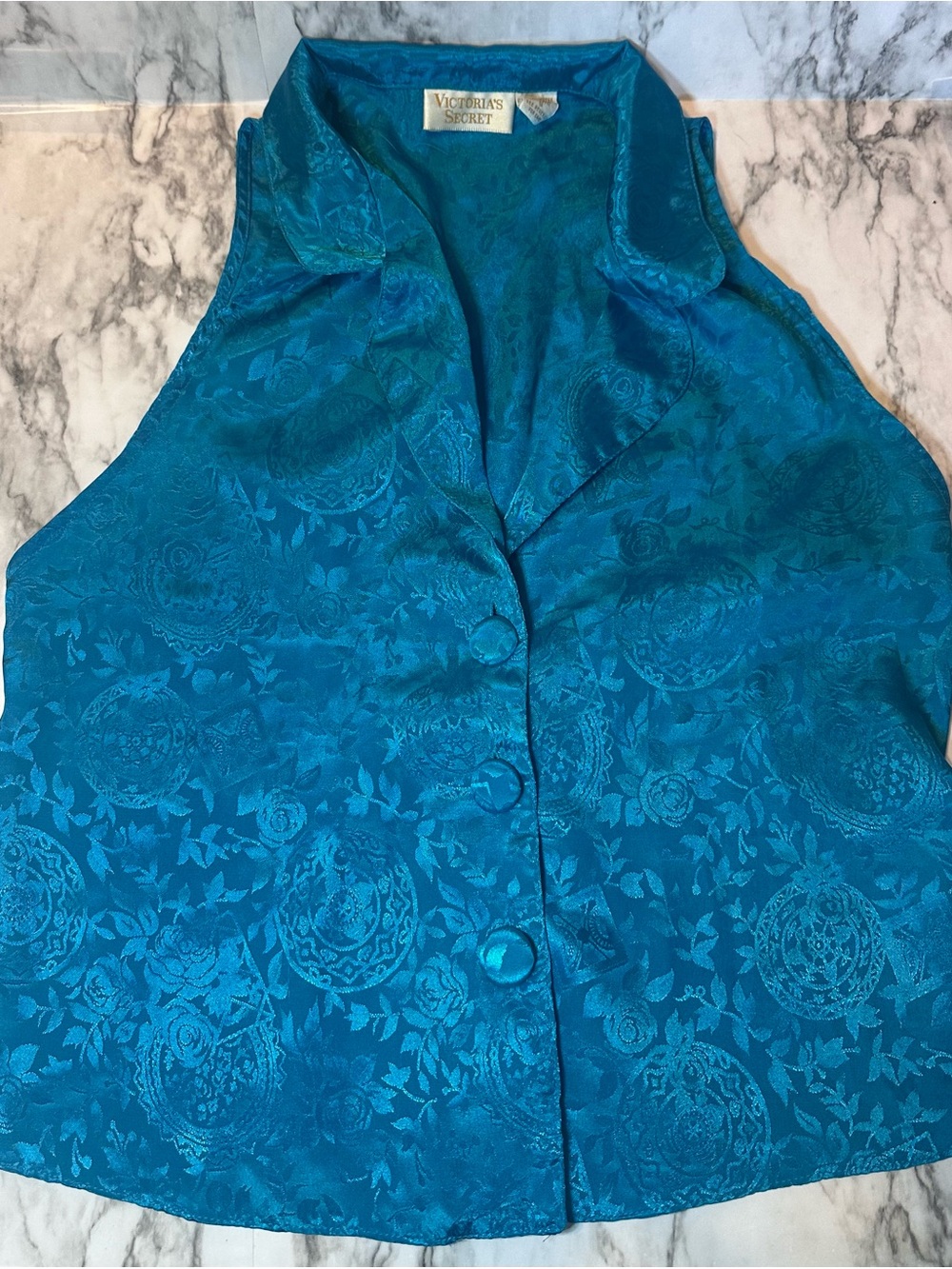 Victoria's Secret Gold Label Teal Satin Button-Front Vest- S
